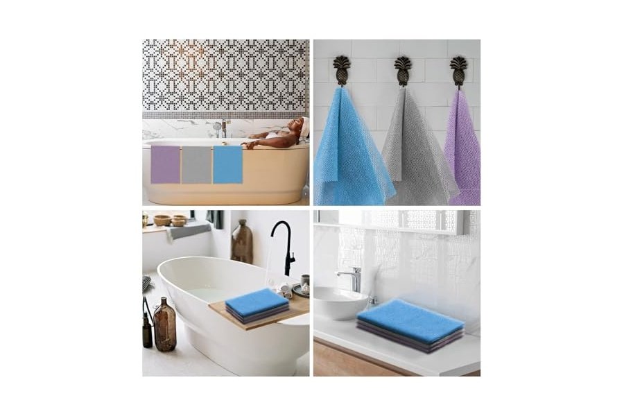 3 esponjas de baño africanas de malla larga, exfoliantes, para ducha, cuerpo y espalda, suavizantes, ideales para uso diario (morado, gris y azul). - Image 5
