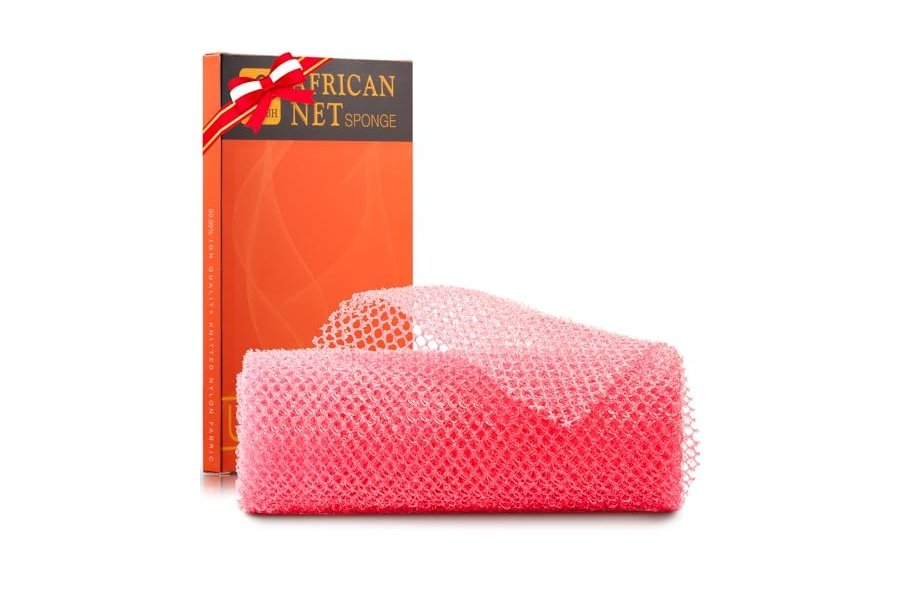 Esponja de red africana, esponja de baño africana de red larga, exfoliante, para ducha, cuerpo, espalda y piel más suave, ideal para uso diario (rosa)