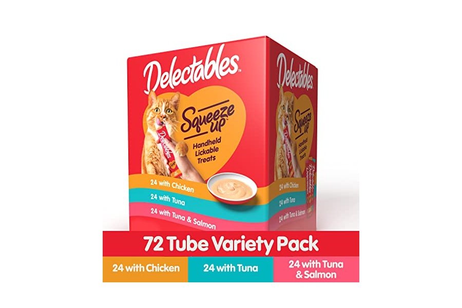 Paquete variado Delectables Squeeze Up, puré cremoso exprimible, premios húmedos para lamer para gatos, sin cereales, sin rellenos, subproductos ni conservantes añadidos, tubo de 0.5 onzas, 72 tubos en total - Image 4