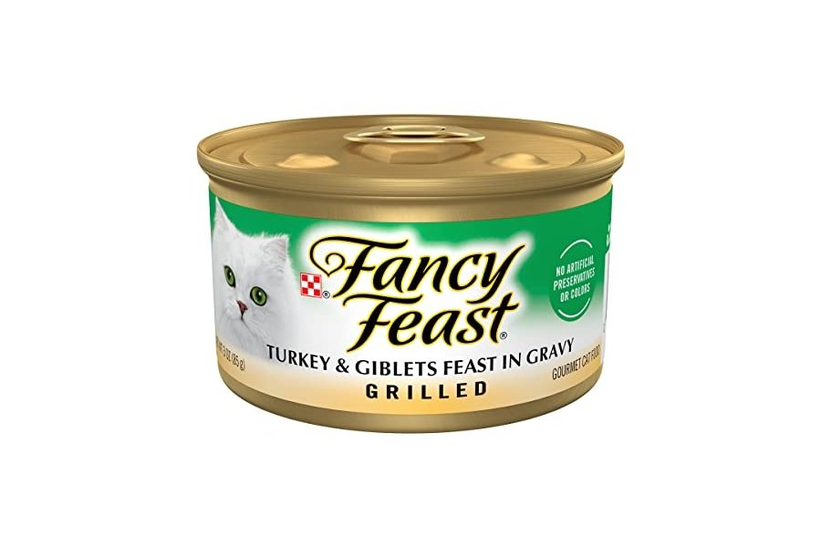 Purina Fancy Feast - Alimento húmedo a la parrilla para gatos con pavo y menudillos, en salsa - (Paquete de 24) latas de 85 g