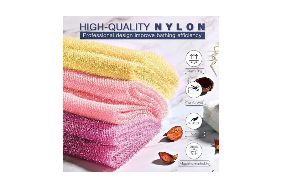 Juego de 3 esponjas de ducha exfoliantes africanas de estilo brillante. Esponjas de baño largas para una piel suave y fresca. El exterior brilla. Ideal para uso diario (amarillo brillante, rosa, morado). - Image 4