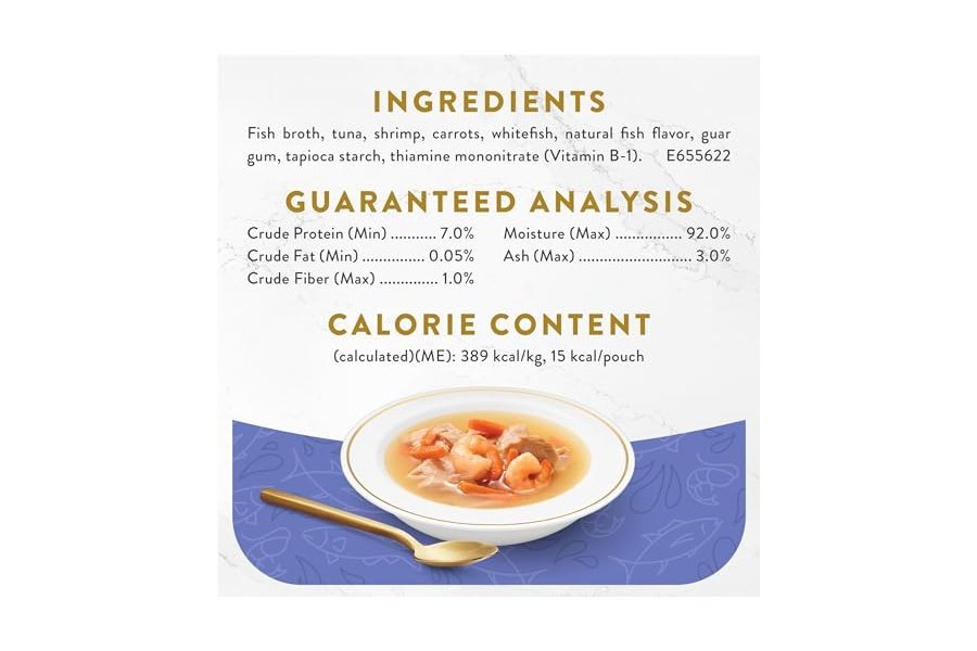 Alimento húmedo para gatos Purina Fancy Feast de ingredientes limitados, caldos con atún, camarones y pescado blanco - (Paquete de 16) Bolsas de 45 g - Image 5