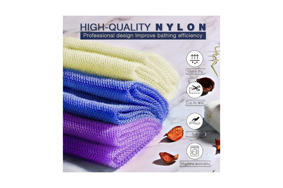 3 esponjas de baño africanas de red africana, esponja de baño de red larga, exfoliante, para ducha, cuerpo, espalda y piel más suave, ideal para uso diario (morado, azul, blanquecino). - Image 4