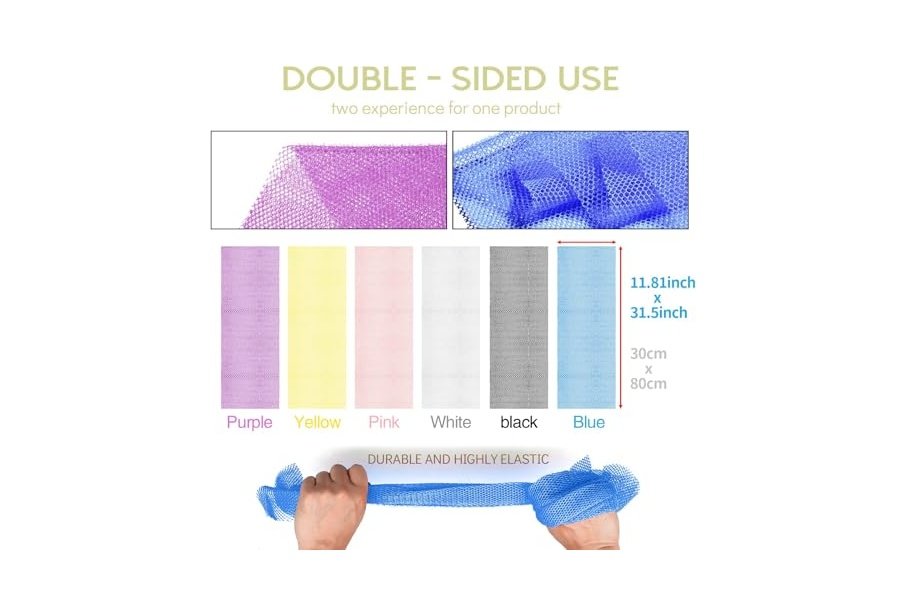 6 esponjas de baño africanas de red africana, esponja de baño de red larga, exfoliante, para ducha, cuerpo, espalda y piel más suave, ideal para uso diario (rosa, amarillo, morado, azul, negro, blanquecino). - Image 3