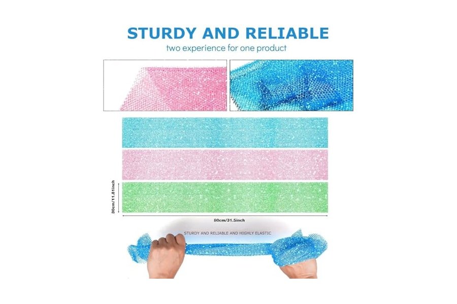 Juego de 3 esponjas de ducha exfoliantes africanas de estilo brillante. Esponjas de baño largas para una piel suave y fresca. El exterior brilla. Ideal para uso diario (rosa brillante, azul, verde). - Image 3