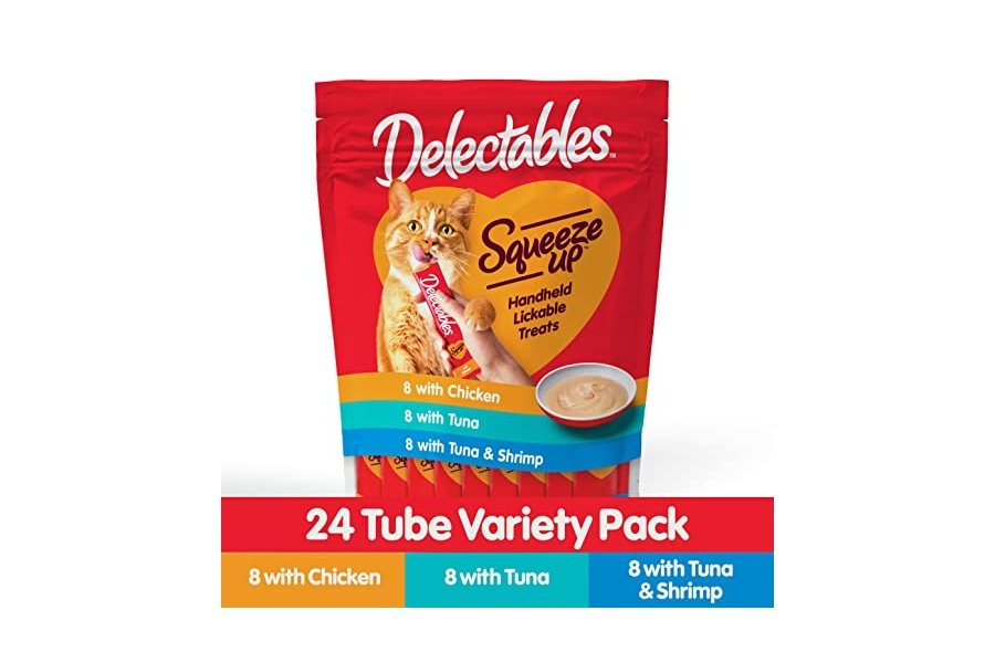 Hartz Delectables Squeeze Up - Golosinas húmedas interactivas para lamer para gatos adultos y mayores, atún y camarones, 24 unidades, 345 g - Image 4