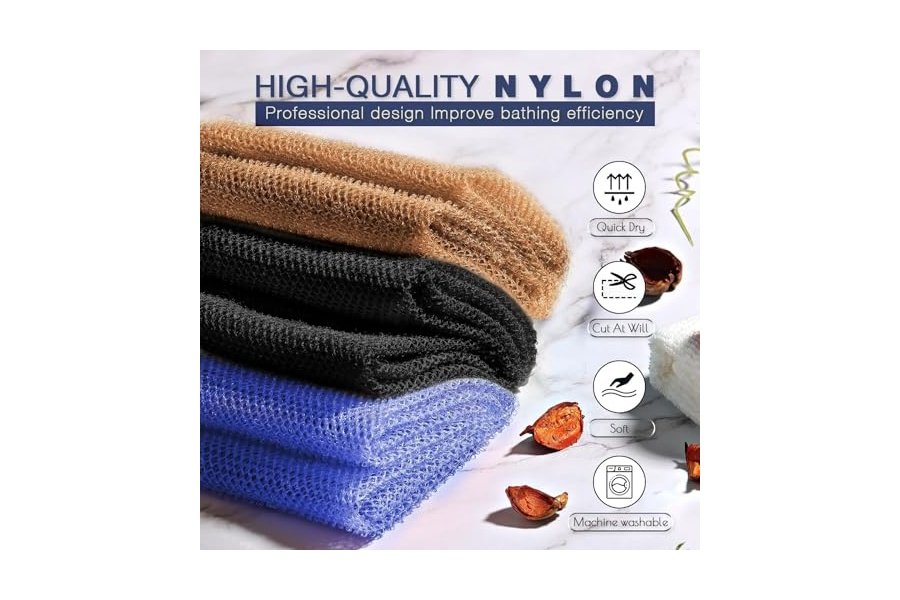 3 esponjas de baño africanas de red africana, esponja de baño de red larga, exfoliante, para ducha, cuerpo, espalda y piel más suave, ideal para uso diario (negro, azul, marrón). - Image 4