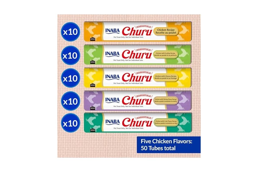 Galletas para gatos INABA Churu, sin cereales, para lamer y exprimibles, puré cremoso con vitamina E y taurina, 14 g cada tubo, 50 tubos, variedad de pollo - Image 3