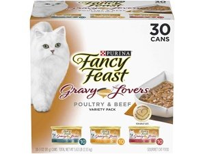Alimento húmedo para gatos Purina Fancy Feast Gravy, paquete variado, para amantes de la salsa, aves y carne de res - (30) latas de 85 g