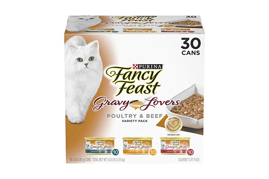 Alimento húmedo para gatos Purina Fancy Feast Gravy, paquete variado, para amantes de la salsa, aves y carne de res - (30) latas de 85 g