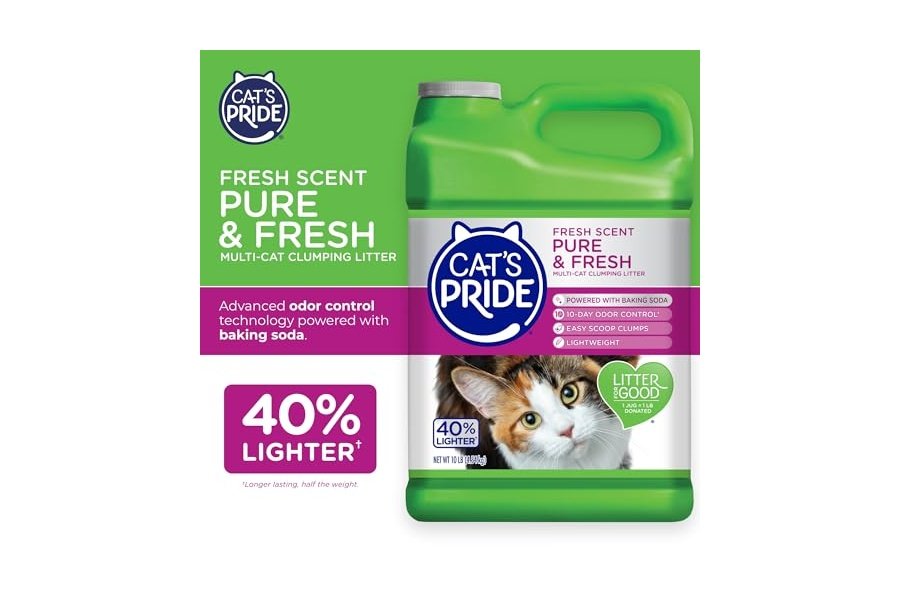 Arena aglomerante ligera premium Cat's Pride: pura y fresca, hasta 10 días de potente control de olores, para varios gatos, perfumada, 4.5 kg - Image 3
