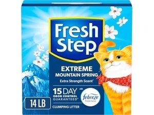 Arena aglomerante Fresh Step Extreme con frescura Febreze y aroma a primavera de montaña, con control de olores garantizado, caja de 6.3 kg