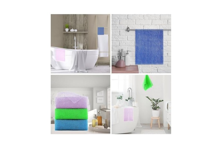 3 esponjas de baño africanas de malla larga, exfoliantes, para ducha, cuerpo y espalda, suavizantes, ideales para uso diario (morado, azul y verde). - Image 7