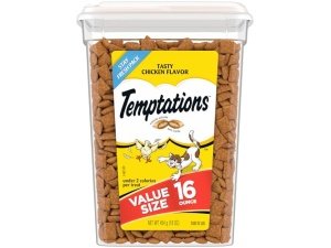 TEMPTATIONS Golosinas clásicas crujientes y suaves para gatos con delicioso sabor a pollo, 16 onzas (paquete de 1)