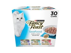 Comida húmeda para gatos Purina Fancy Feast a la parrilla con mariscos en paquete variado (paquete de 30) latas de 85 g