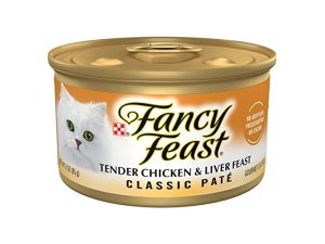 Purina Fancy Feast Paté de pollo tierno y hígado para gatos, clásico, sin cereales - (Paquete de 24) Latas de 85 g