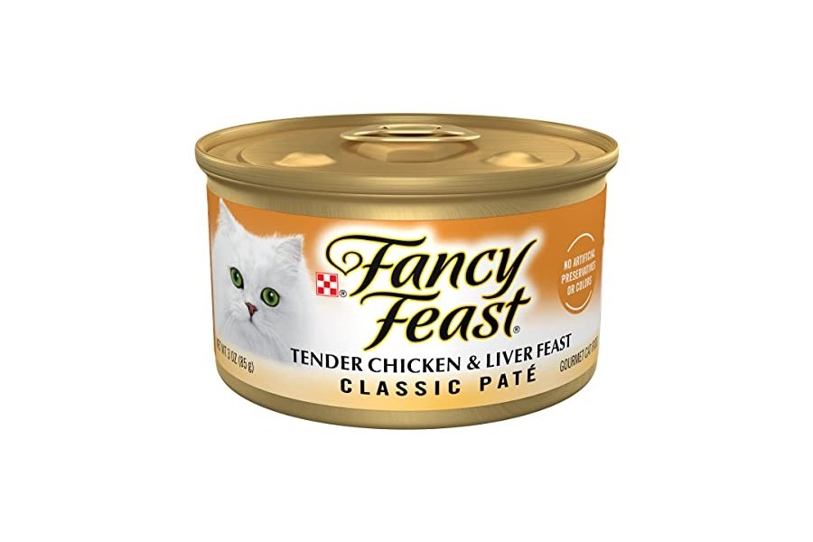 Purina Fancy Feast Paté de pollo tierno y hígado para gatos, clásico, sin cereales - (Paquete de 24) Latas de 85 g