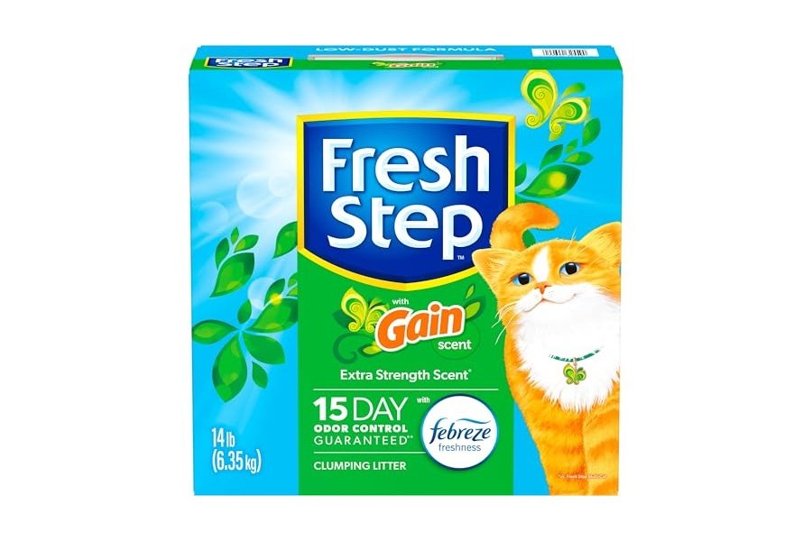 Arena aglomerante para gatos Fresh Step con aroma Febreze Gain, control de olores duradero, carbón activado, fórmula de bajo polvo, 14 lb - Image 13