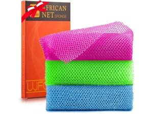 3 esponjas de baño africanas de red africana, esponja de baño de red larga, exfoliante, para ducha, cuerpo, espalda y piel más suave, ideal para uso diario (rosa, rojo, azul, verde).