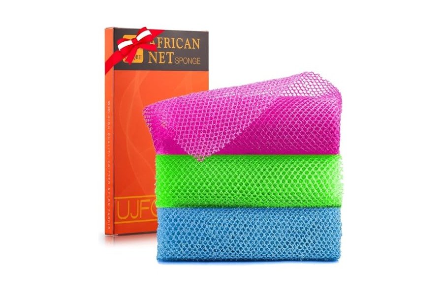 3 esponjas de baño africanas de red africana, esponja de baño de red larga, exfoliante, para ducha, cuerpo, espalda y piel más suave, ideal para uso diario (rosa, rojo, azul, verde).