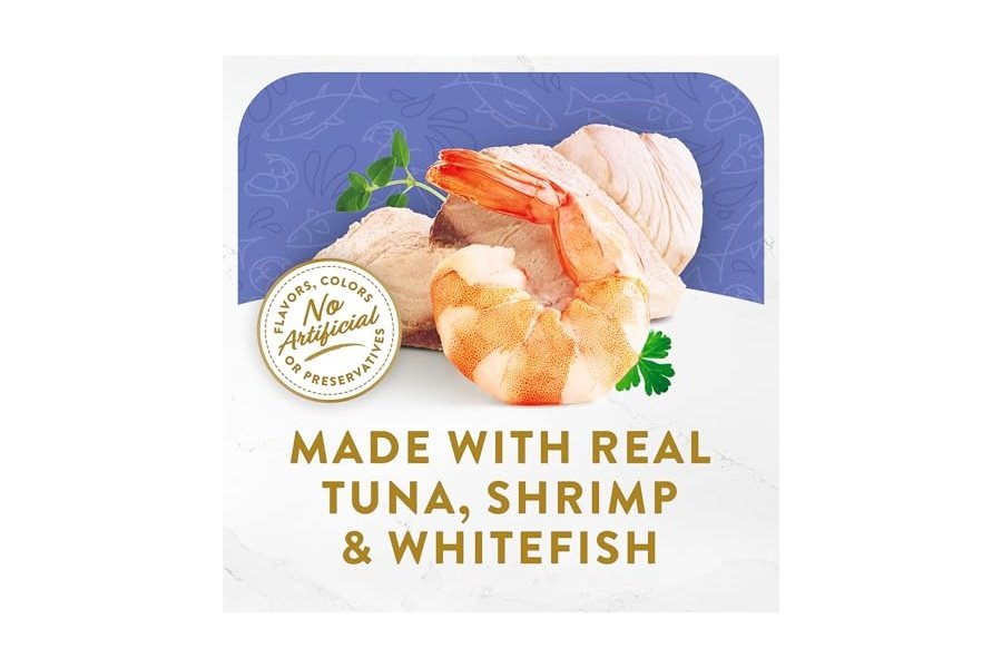 Alimento húmedo para gatos Purina Fancy Feast de ingredientes limitados, caldos con atún, camarones y pescado blanco - (Paquete de 16) Bolsas de 45 g - Image 3