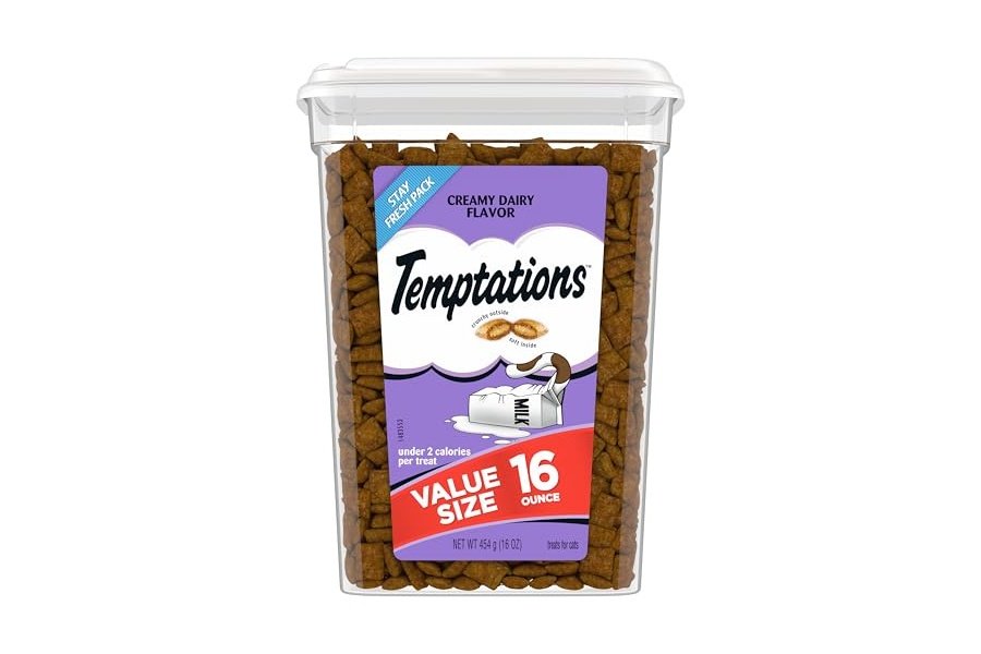 Temptations Classic Crunchy and Soft Cat Treats - Sabor cremoso a lácteos, envase de 473 g