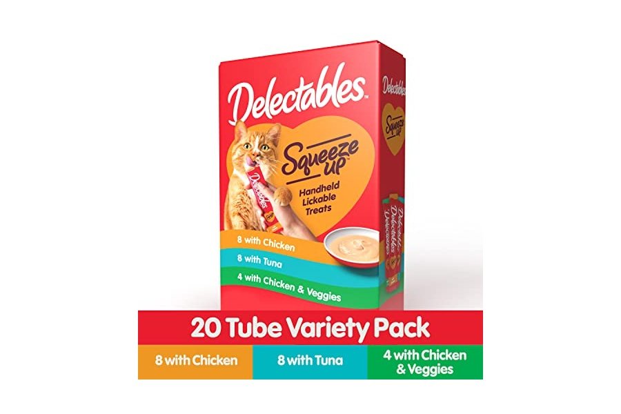 Paquete variado Delectables Squeeze Up, puré cremoso exprimible, premios húmedos para lamer para gatos, sin cereales, sin rellenos, subproductos ni conservantes añadidos, tubo de 0.5 onzas, 20 tubos en total - Image 4