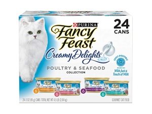 Alimento húmedo para gatos Purina Fancy Feast, paquete variado, colección Creamy Delights de aves y mariscos - (Paquete de 24) latas de 85 g