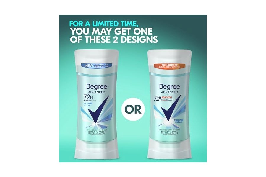 Paquete de desodorante antitranspirante Degree para hombre y mujer con 72 horas de protección contra el sudor y el mal olor, tecnologías MotionSense y activadas por calor corporal, negro y blanco (2 unidades, 2.7 oz) y Shower Clean (2.6 oz) - Image 6